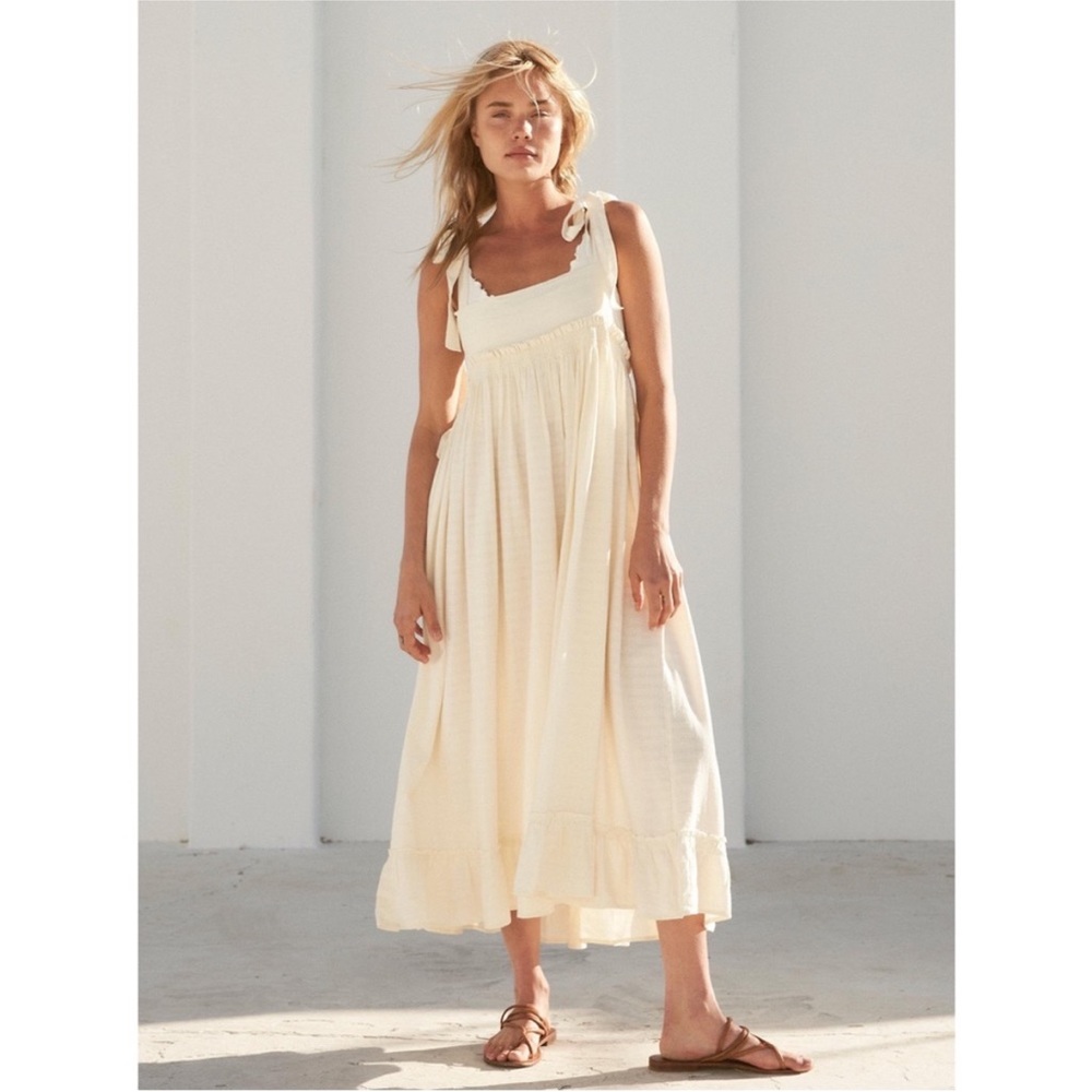 NWT Free people Gretchen Pinafore Dress- Gardenia White